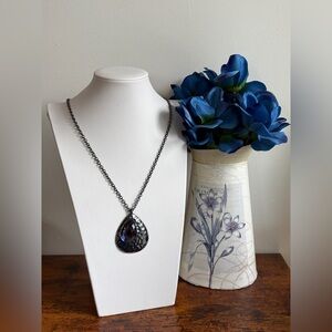 Gunmetal Teardrop Purple Pendant Necklace